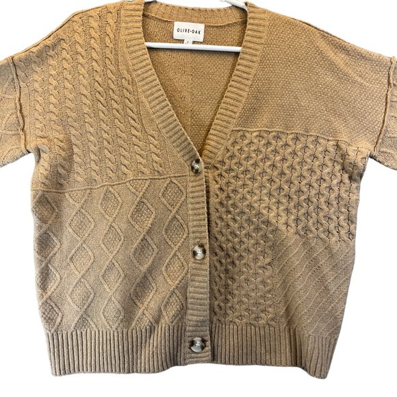 Olive + Oak Women's Size Small Tan Long Sleeve Button Knitted Cardigan Sweater - Picture 2 of 9